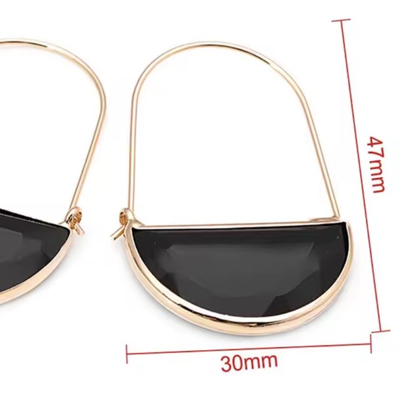 Anthropologie Black Glass Crescent Hoop Gold Earrings - Picture 3 of 3